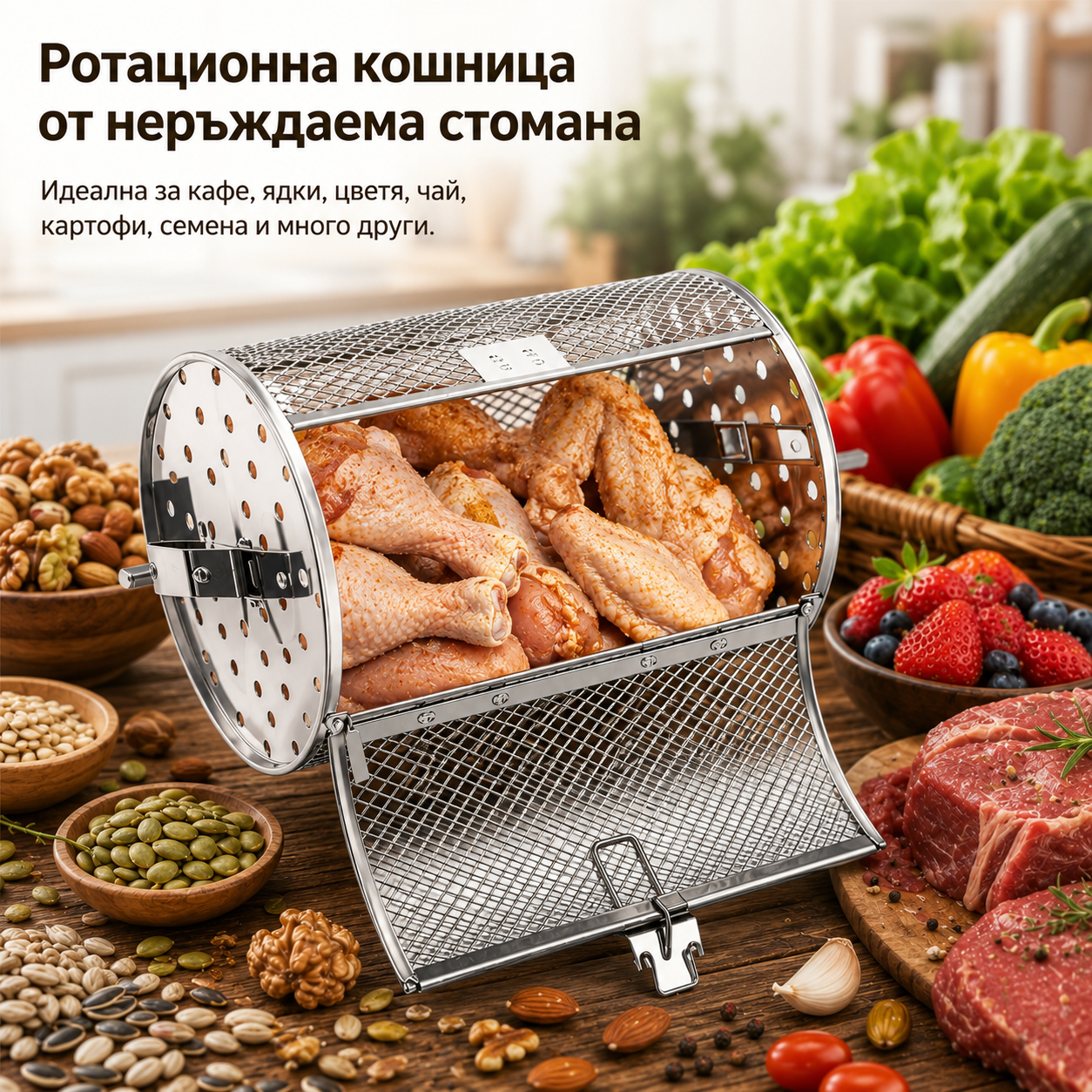 Въртяща се кошница от неръждаема стомана - въртене на 360 градуса